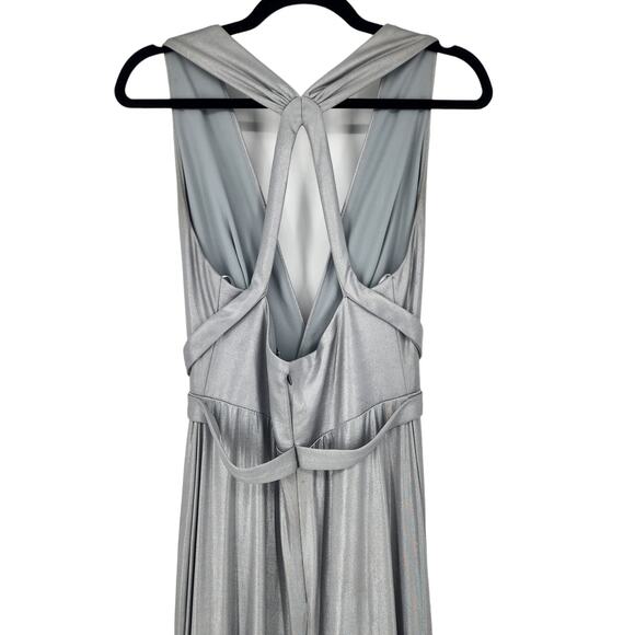 Alberto Makali Silver V-Neck Open Back Floor Length Sleeveless Dress Size 6 - Picture 3 of 5